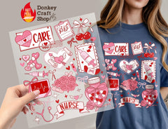 Valentine Nurse Doodle Elements DTF Transfer, Ready to Press DTF663