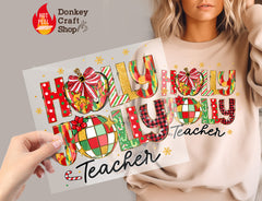 Holly Jolly Teacher Retro Disco Ball Christmas DTF Transfer, Ready to Press DTF500