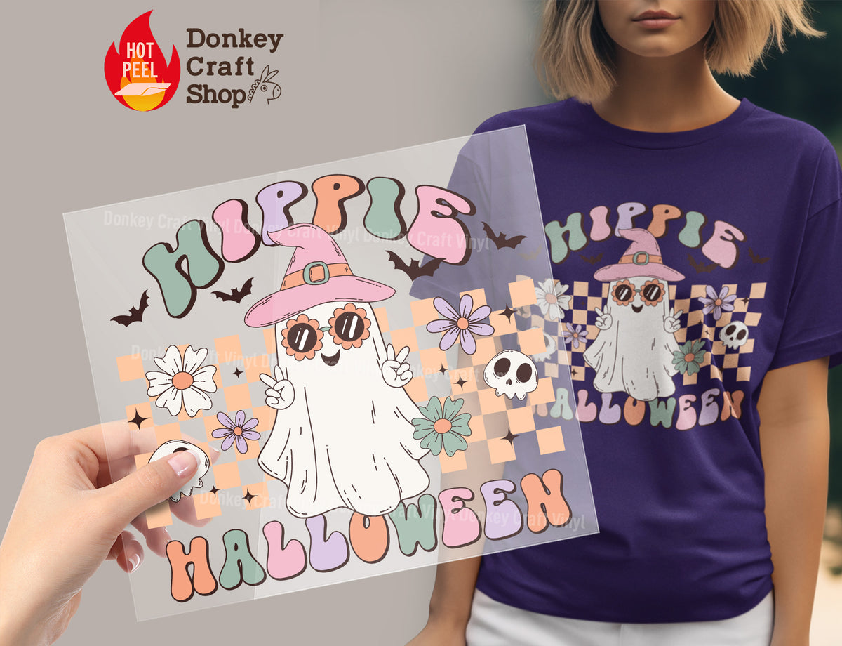 Hippie Halloween Retro Ghost DTF Transfer, Ready to Press DTF455