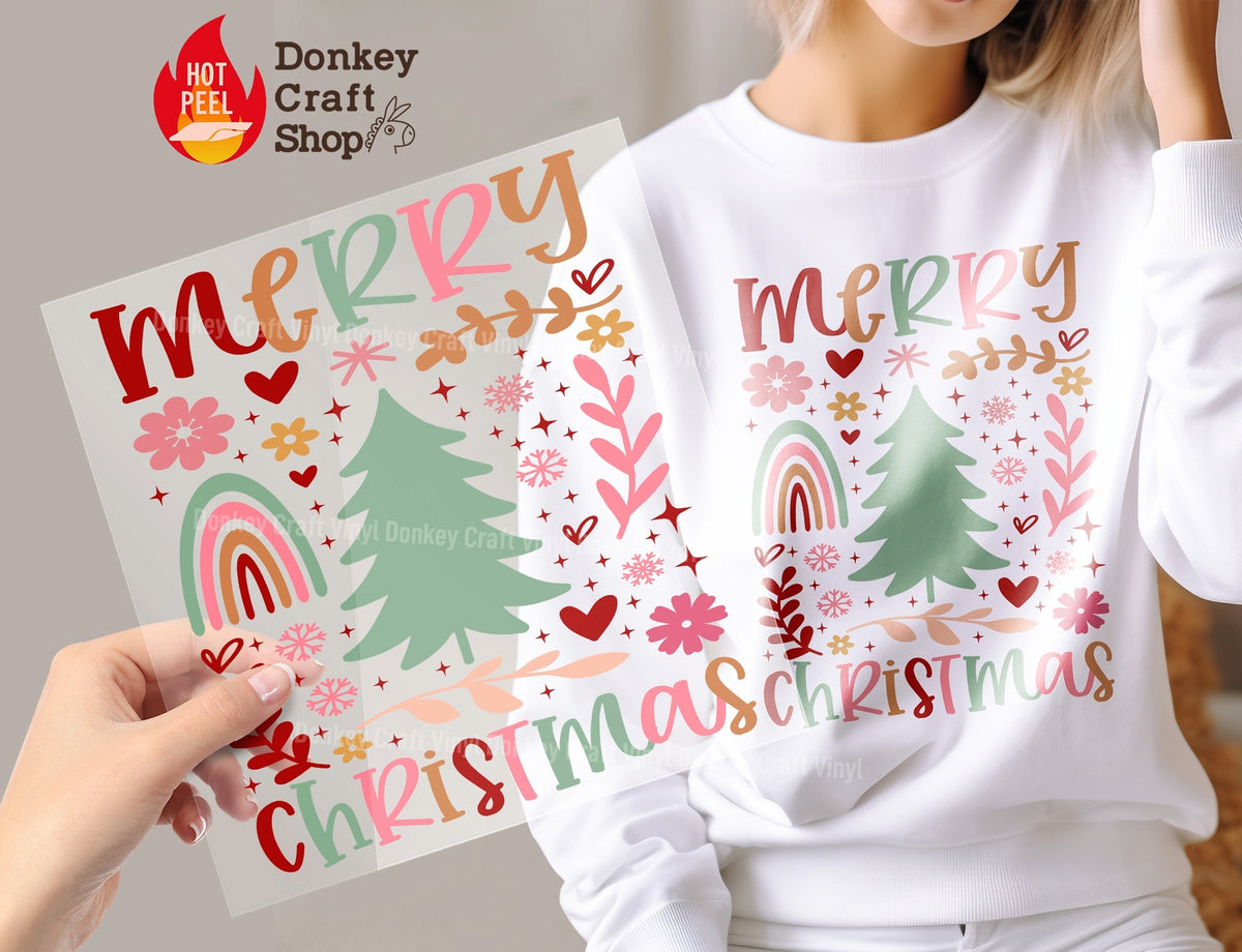 Merry Christmas Rainbow DTF Transfer, Ready to Press DTF476 - Donkey Craft Vinyl