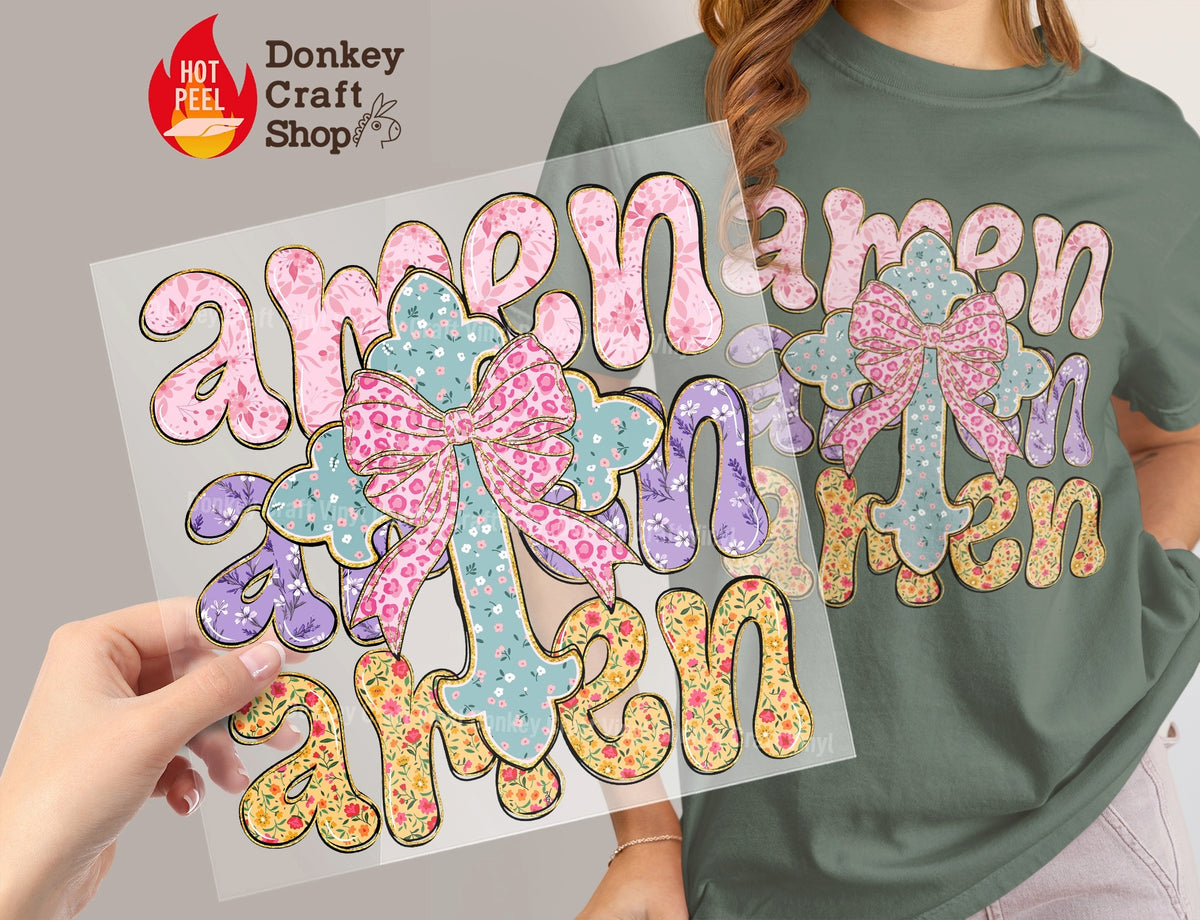 Amen Floral Cross Coquette Bow DTF Transfer, Ready to Press DTF539