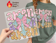 Amen Floral Cross Coquette Bow DTF Transfer, Ready to Press DTF539