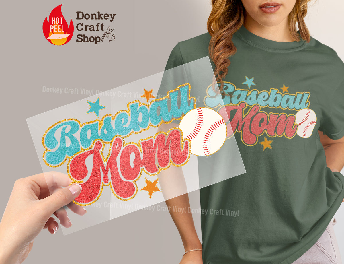 Baseball Mom Retro Glitter Sports DTF Transfer, Ready to Press DTF540