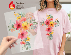 Floral Cross Watercolor DTF Transfer, Ready to Press DTF672