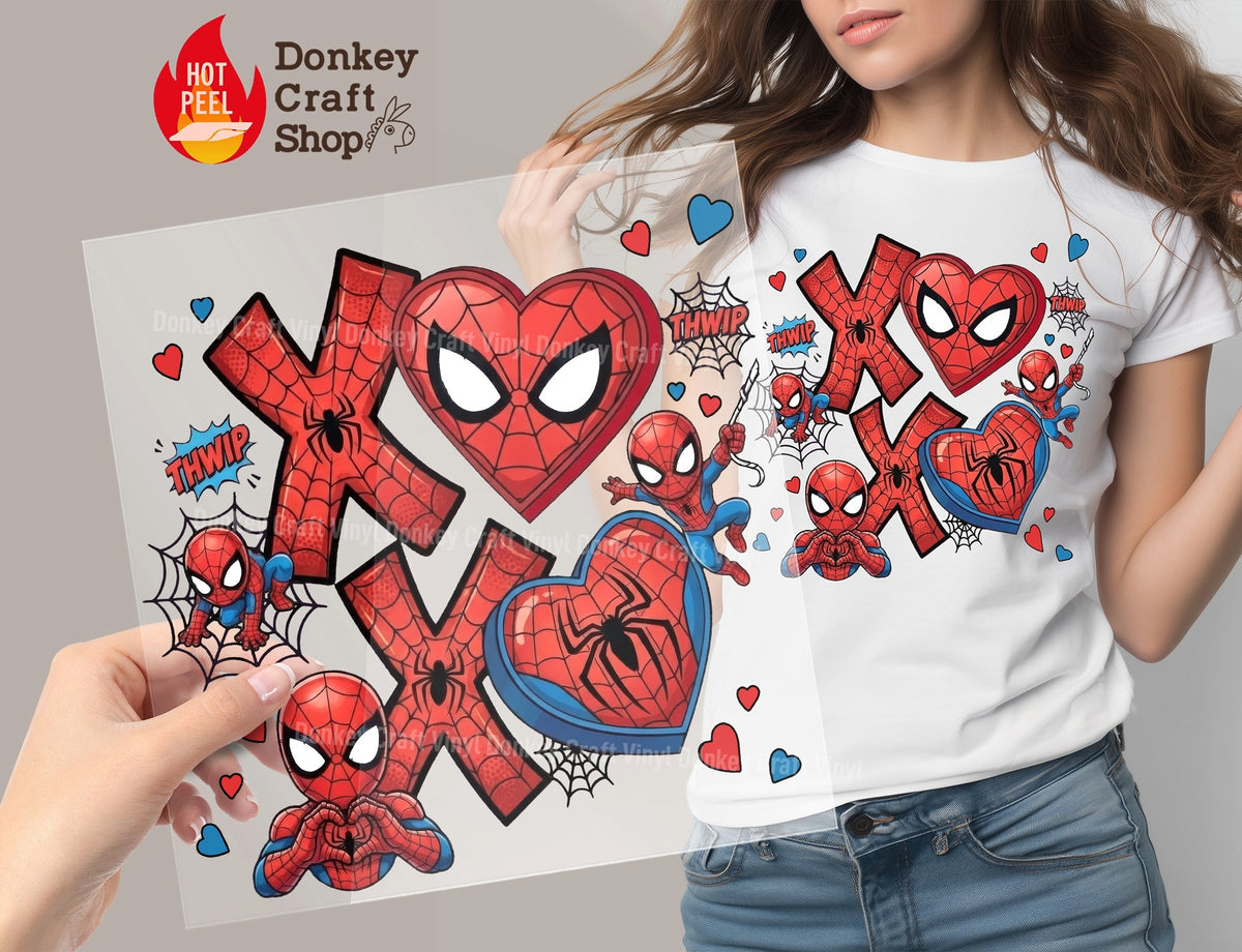 Spider-Man Superhero XOXO Hearts DTF Transfer, Ready to Press DTF654