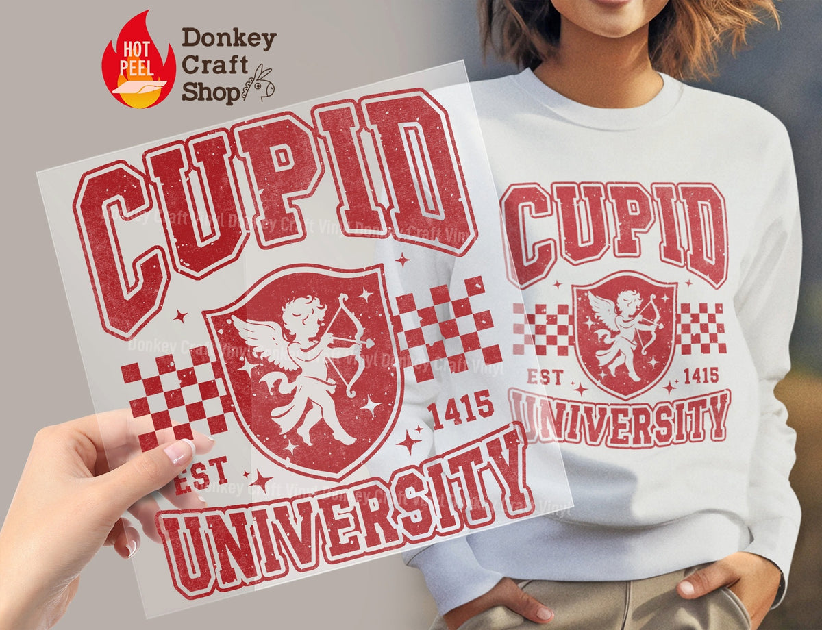 Cupid University Retro Collegiate Valentine DTF Transfer, Ready to Press DTF518
