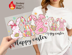 Happy Easter Coquette Leopard Floral Bunny DTF Transfer, Ready to Press DTF535