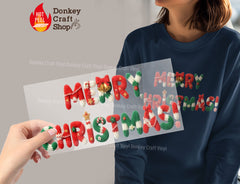 Merry Christmas Knit Letters DTF Transfer, Ready to Press DTF614