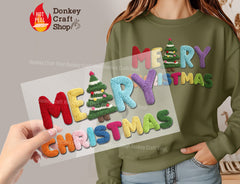Merry Christmas Knit Letters DTF Transfer, Ready to Press DTF611