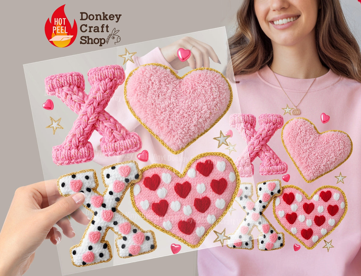 XOXO Hearts Knit Texture DTF Transfer, Ready to Press DTF630