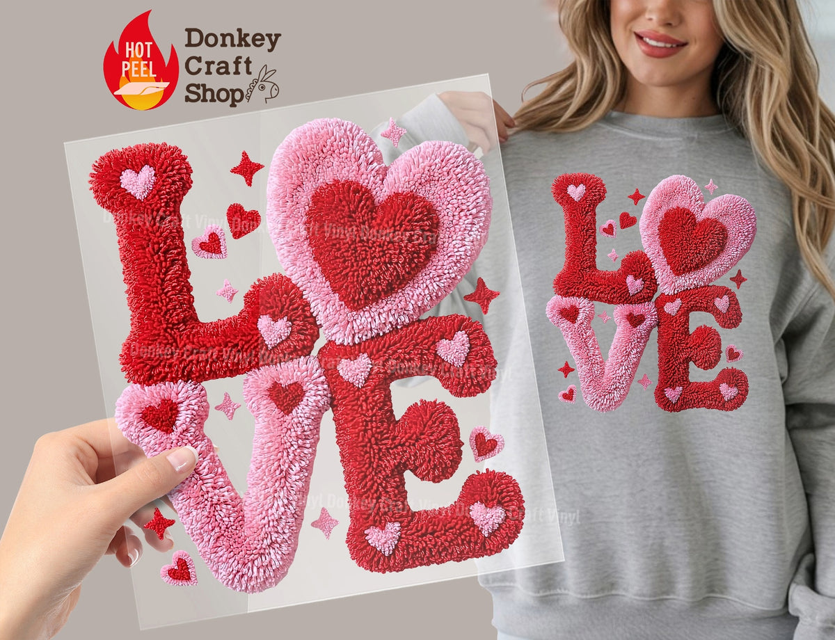 LOVE Hearts Chenille Texture DTF Transfer, Ready to Press DTF646