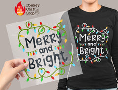 Merry and Bright Christmas Light DTF Transfer for T-shirts, Hoodies, Heat Transfer, Ready for Press Heat Press Transfers DTF196