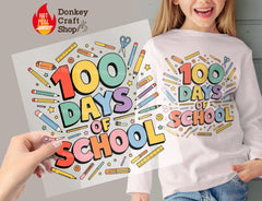 100 Days of School Retro Colorful DTF Transfer, Ready to Press DTF517