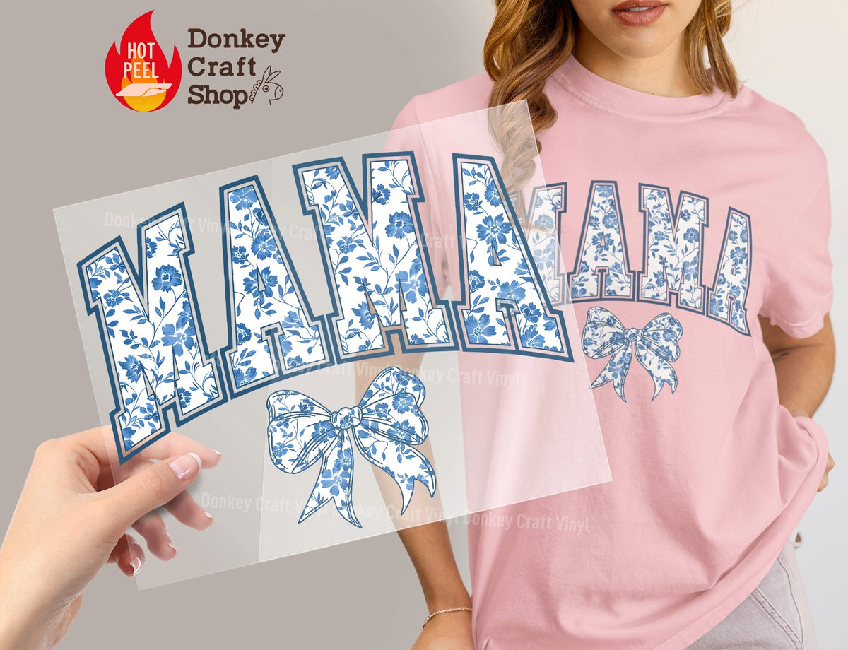 MiNi Blue Floral Coquette Bow DTF Transfer, Ready to Press DTF545