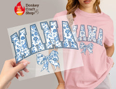 MiNi Blue Floral Coquette Bow DTF Transfer, Ready to Press DTF545