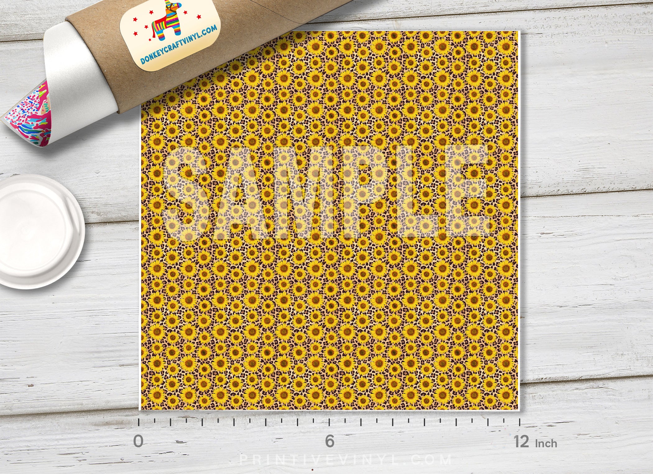 Sunflower & Leopard Print Adhesive Vinyl 1376 - Donkey Craft Vinyl