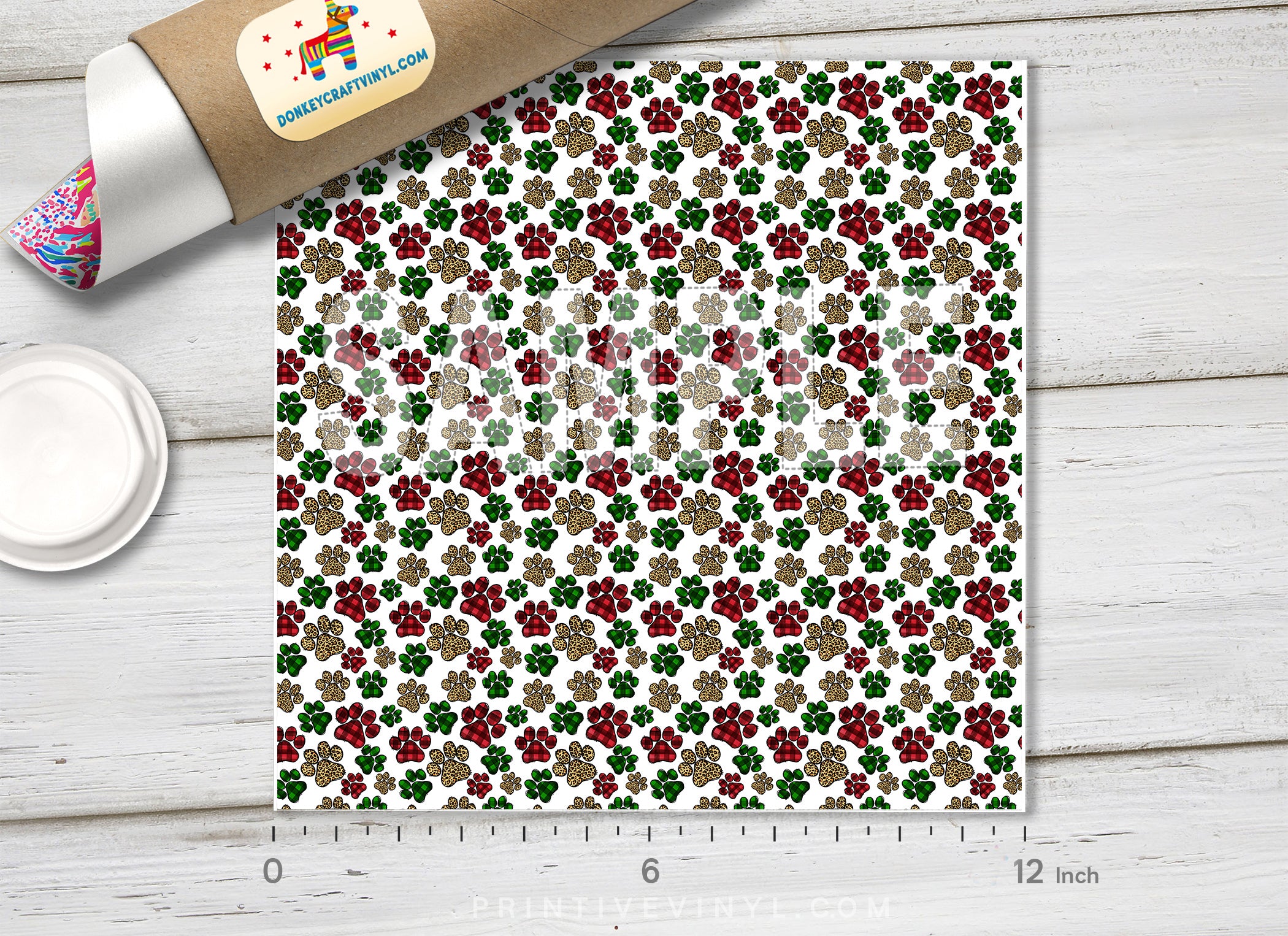 Christmas Plaid and Leopard Paw Pattern Adhesive Vinyl 1563