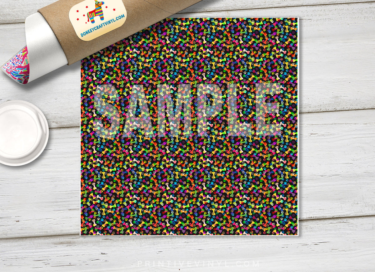 Paw Prints and Bones Pattern Adhesive Vinyl 1508 - Donkey Craft Vinyl