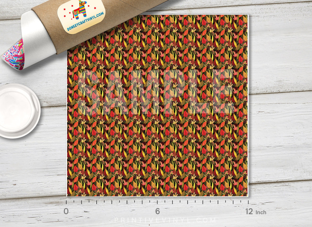 Autumn Fallen Leaves Patterned Adhesive Vinyl 717 - Donkey Craft Vinyl
