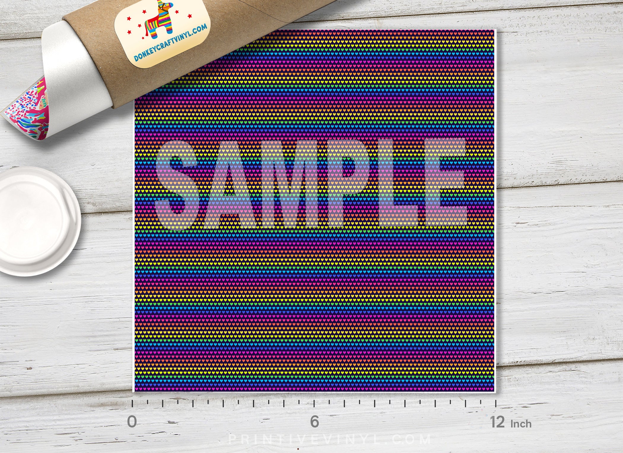 Rainbow Heart Pattern Adhesive Vinyl 1338 - Donkey Craft Vinyl