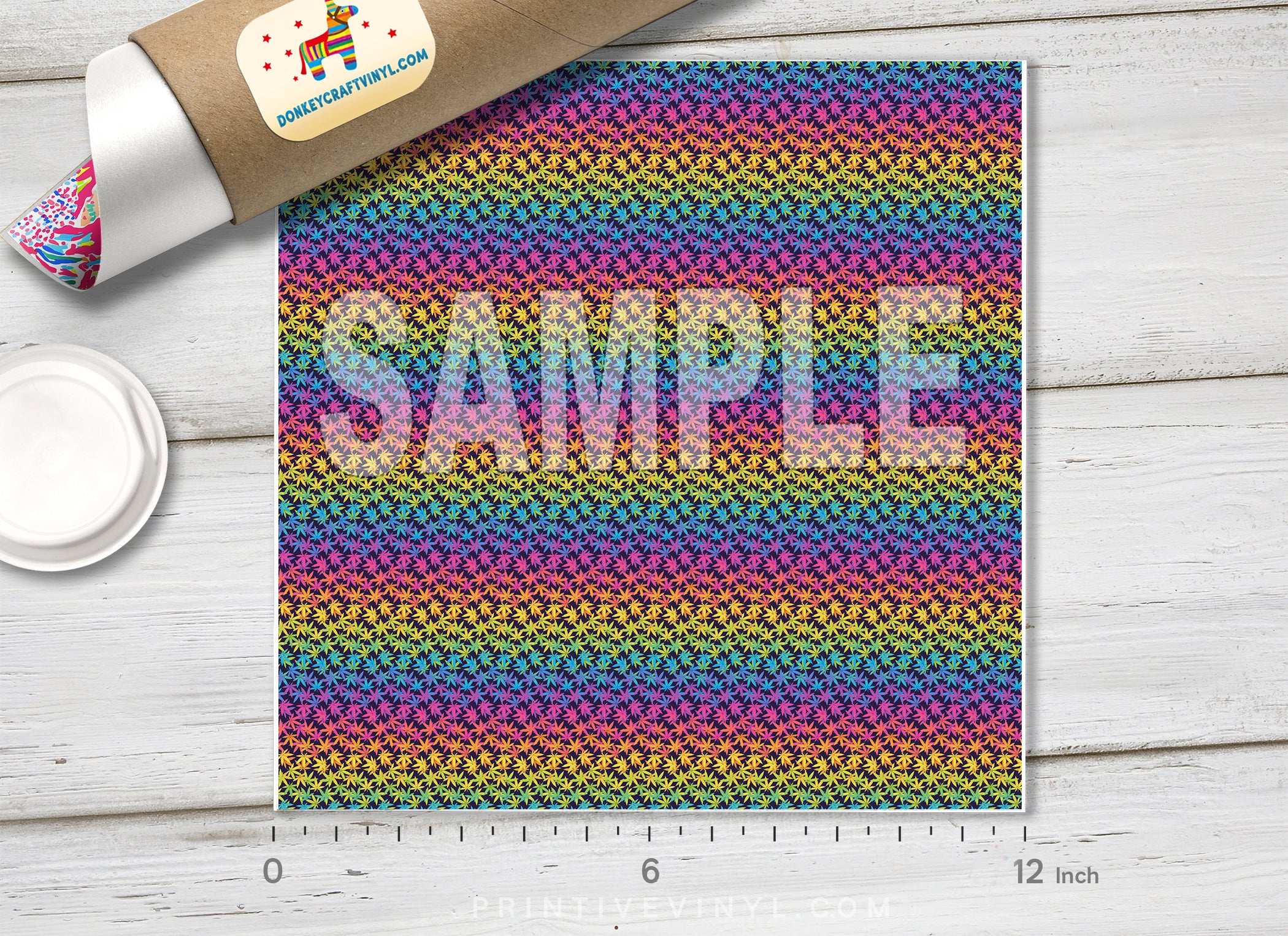 Rainbow Cannabis Leaf Adhesive Vinyl 1313 - Donkey Craft Vinyl