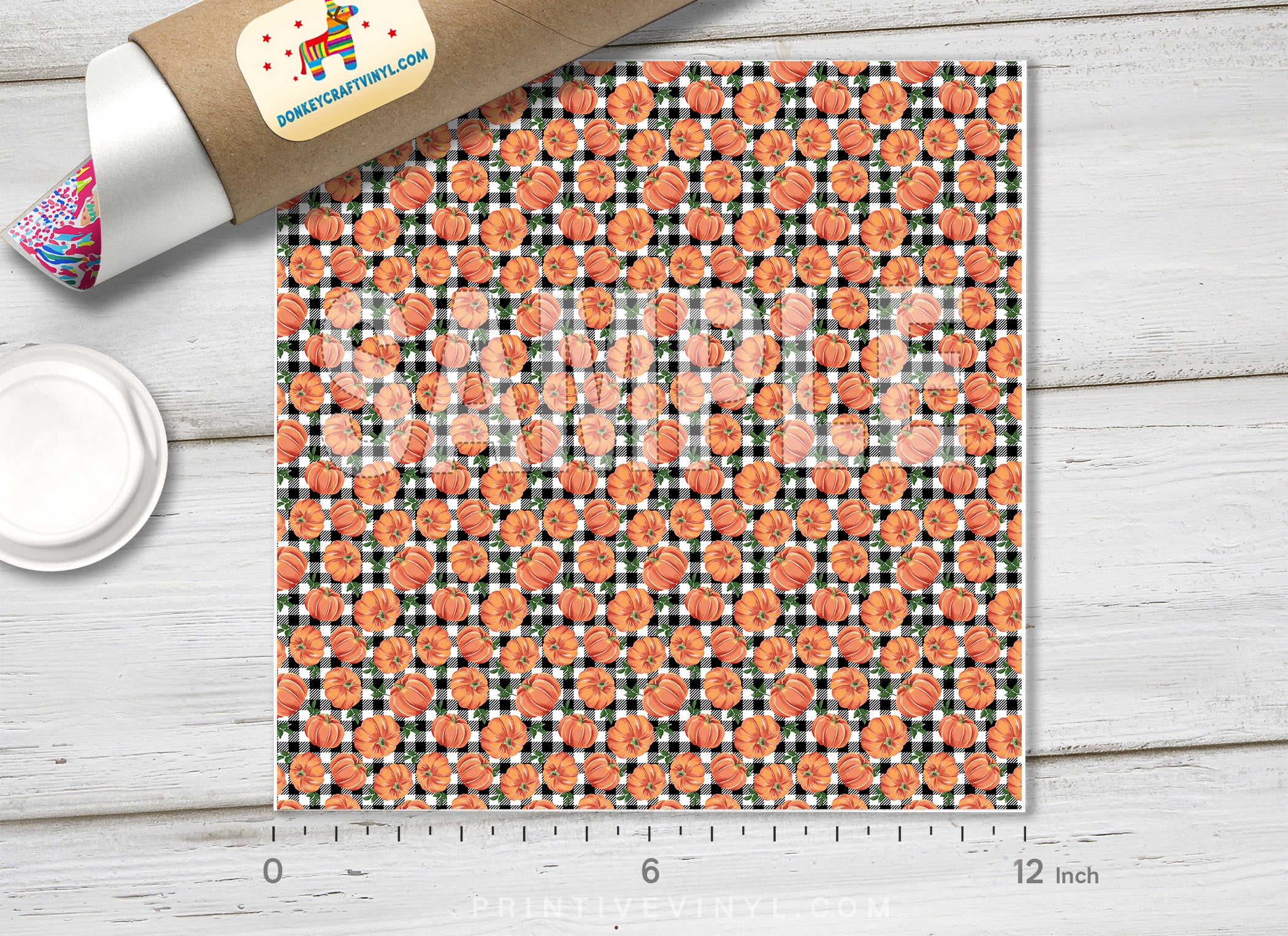 Orange Pumpkin Buffalo Plaid Adhesive Vinyl 1413 - Donkey Craft Vinyl