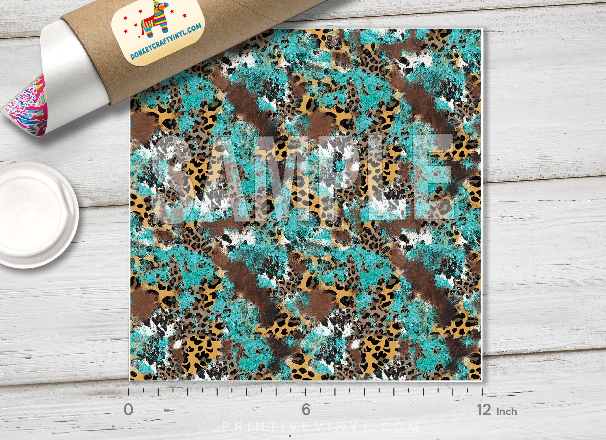 Teal Distressed Mixed Animal Print Pattern HTV 1569