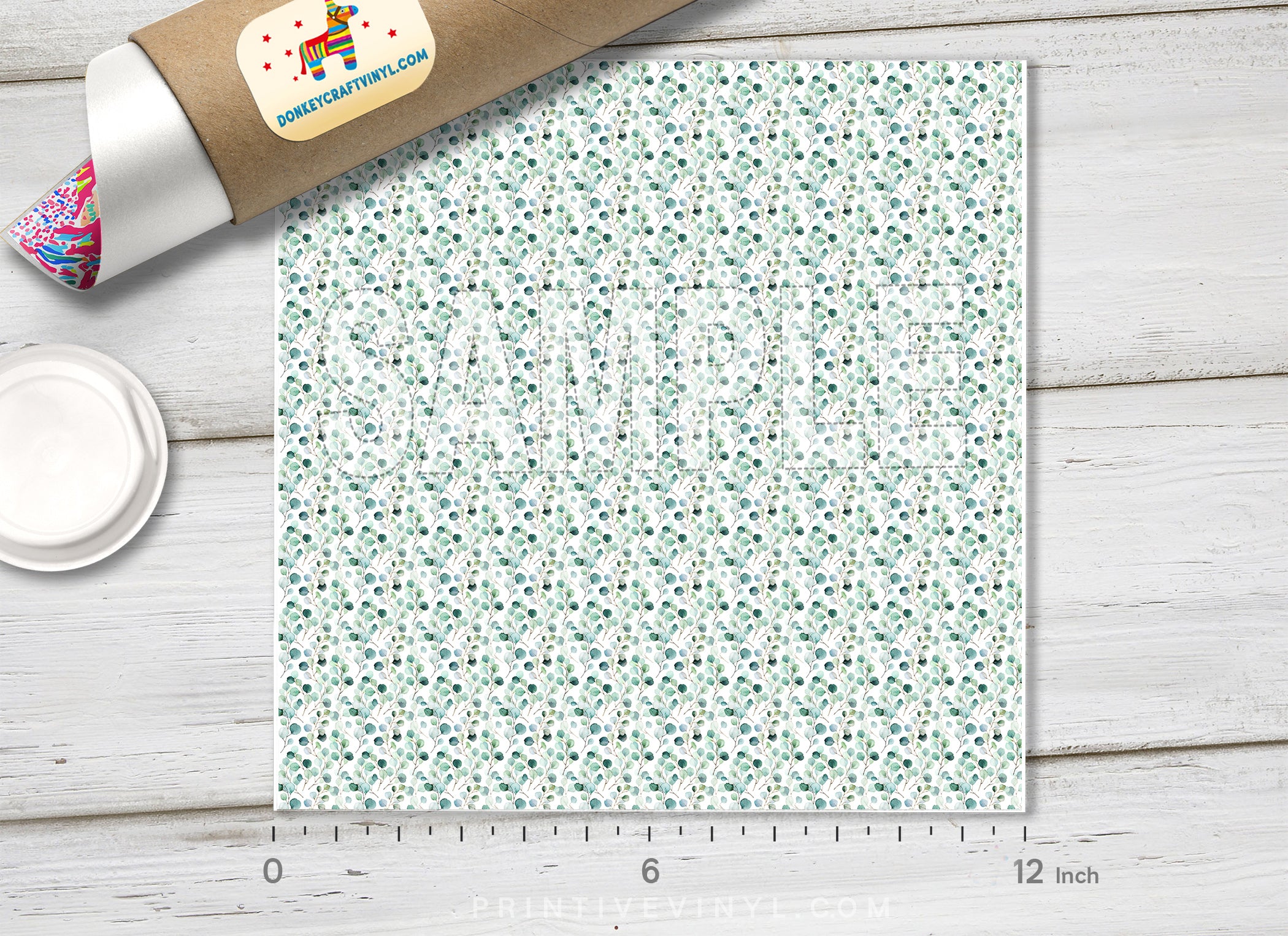Watercolor Eucalyptus Botanical Patterned HTV 1477 - Donkey Craft Vinyl