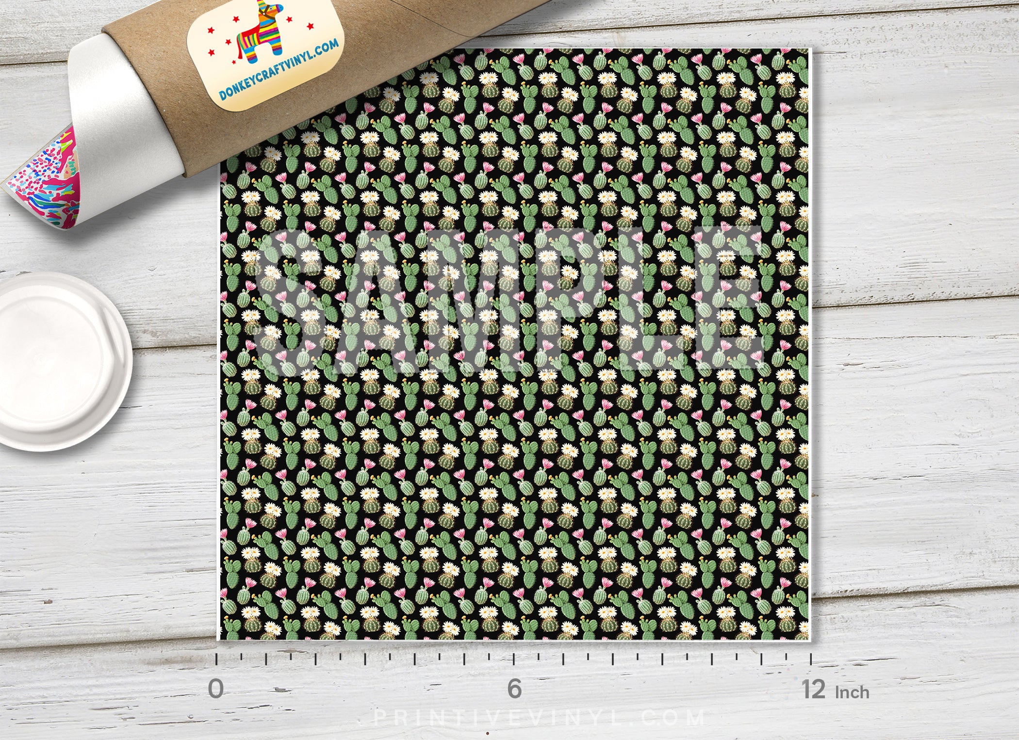 Blooming Cactus Floral Adhesive Vinyl 1400 - Donkey Craft Vinyl