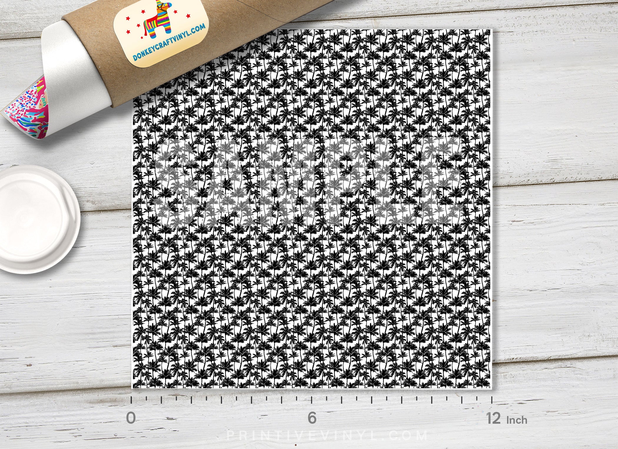 Black and White Plam Tree Patterned Adhesive Vinyl 971