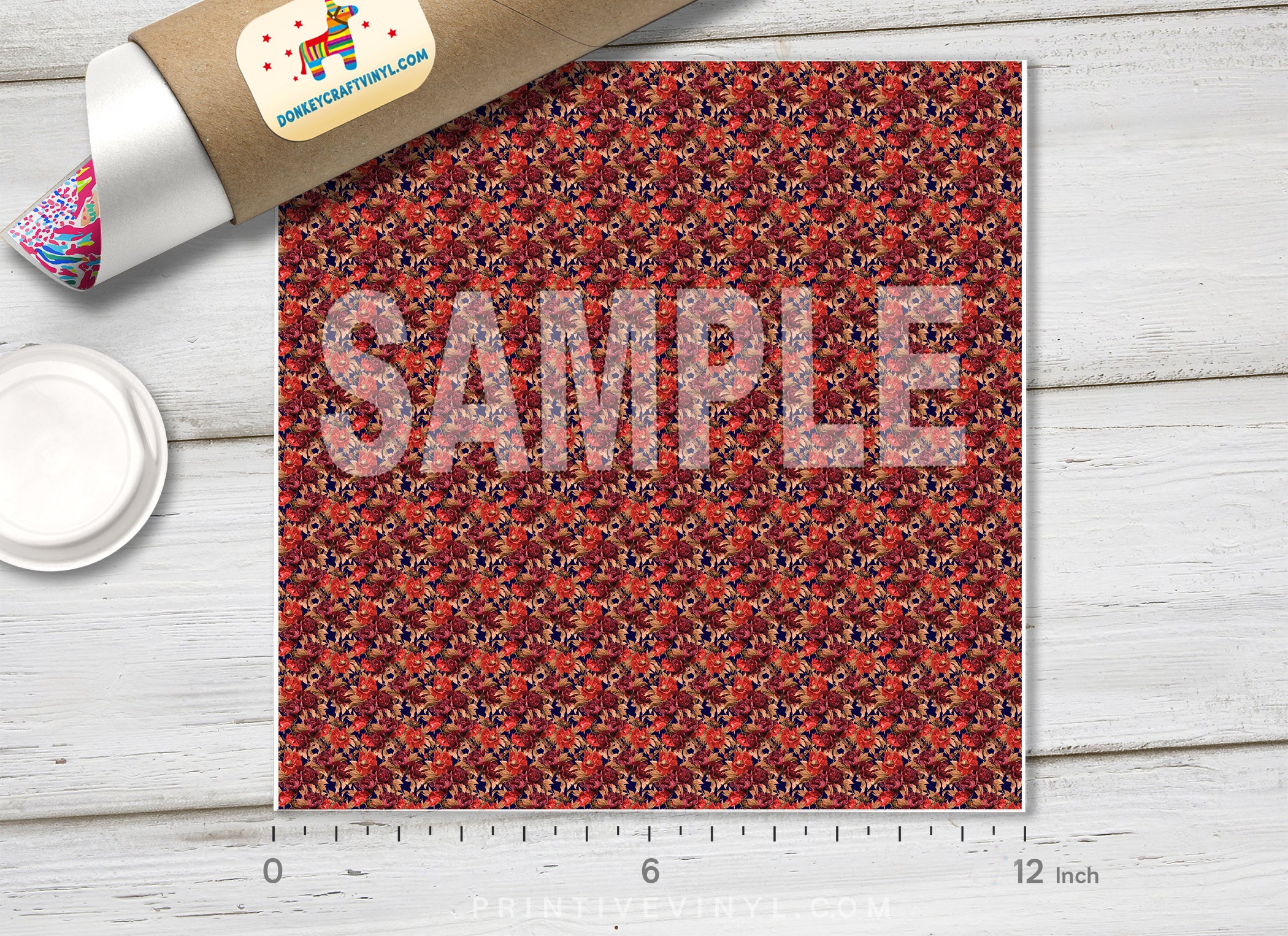 Burgundy Flower Adhesive Vinyl 1359 - Donkey Craft Vinyl