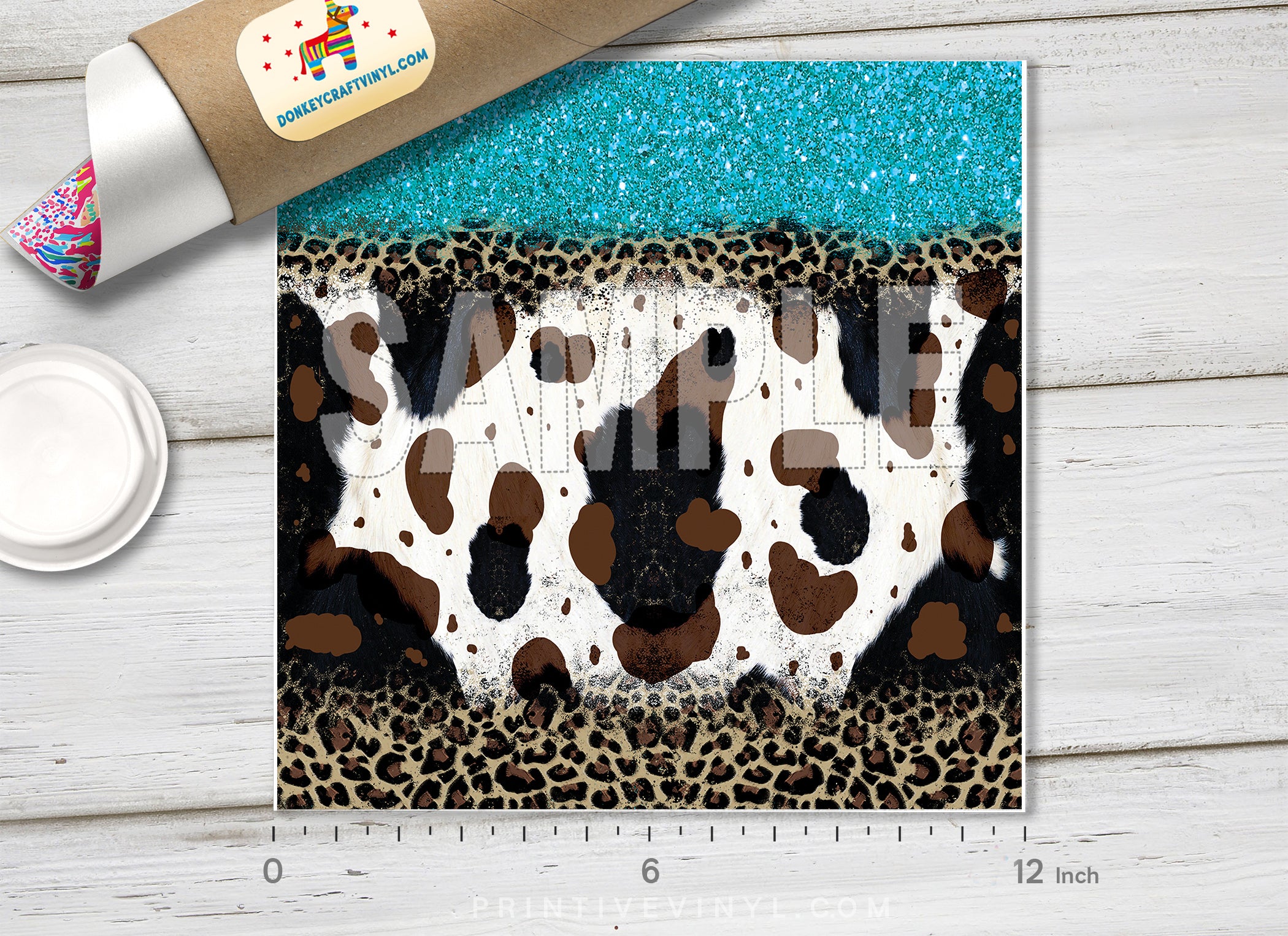 Faux Glitter Cow Print Pattern Adhesive Vinyl 1566