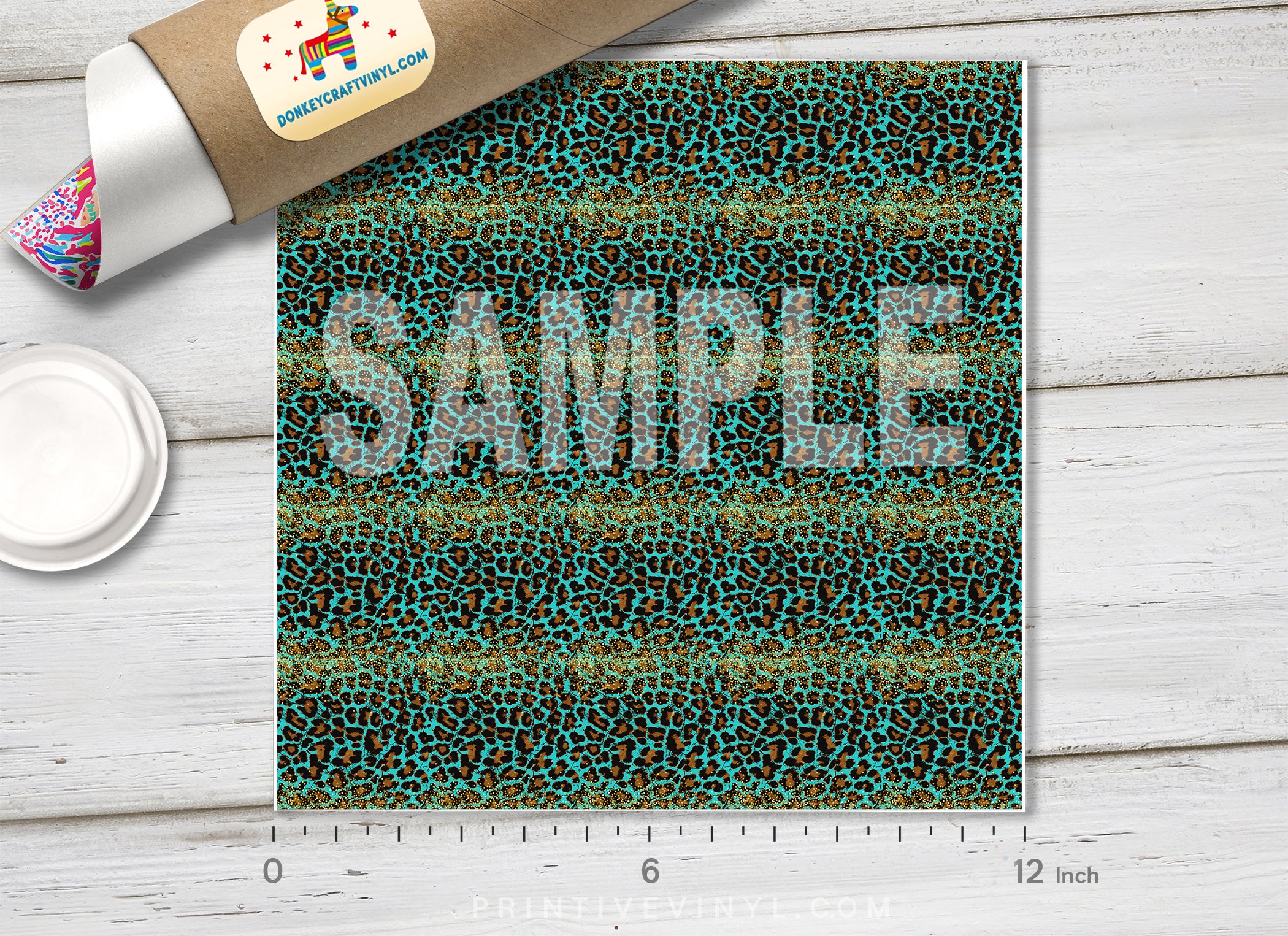 Teal and Gold Leopard Adhesive Vinyl 1634