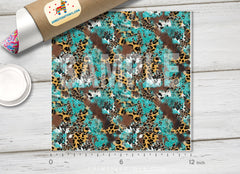 Teal Distressed Mixed Animal Print Pattern Adhesive Vinyl 1569