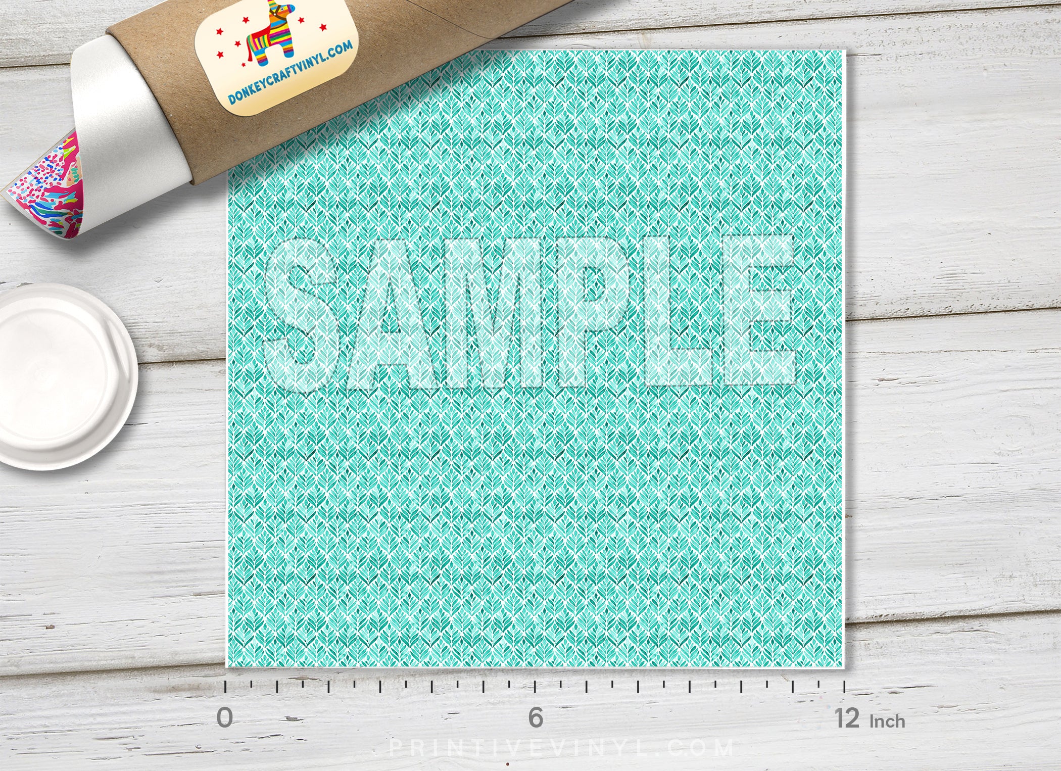 Watercolor Teal Botanical Leaf Pattern Adhesive Vinyl 1526