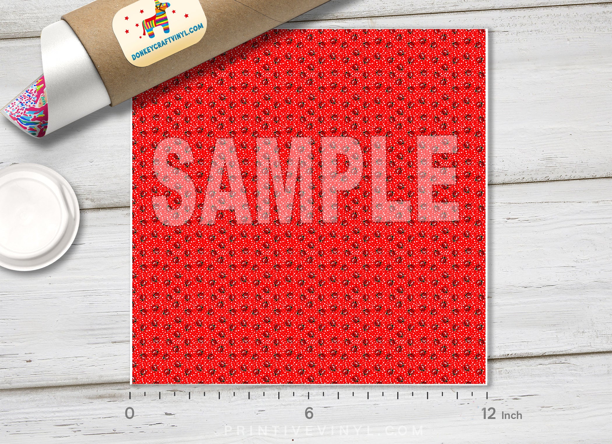 Red Ladybug Polka Dot Pattern Adhesive Vinyl Adhesive Vinyl 1335 - Donkey Craft Vinyl