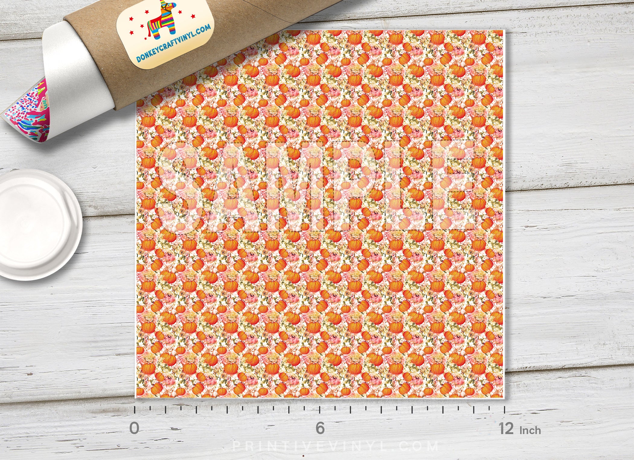 Fall Pumpkin Floral Pattern Adhesive Vinyl 1551