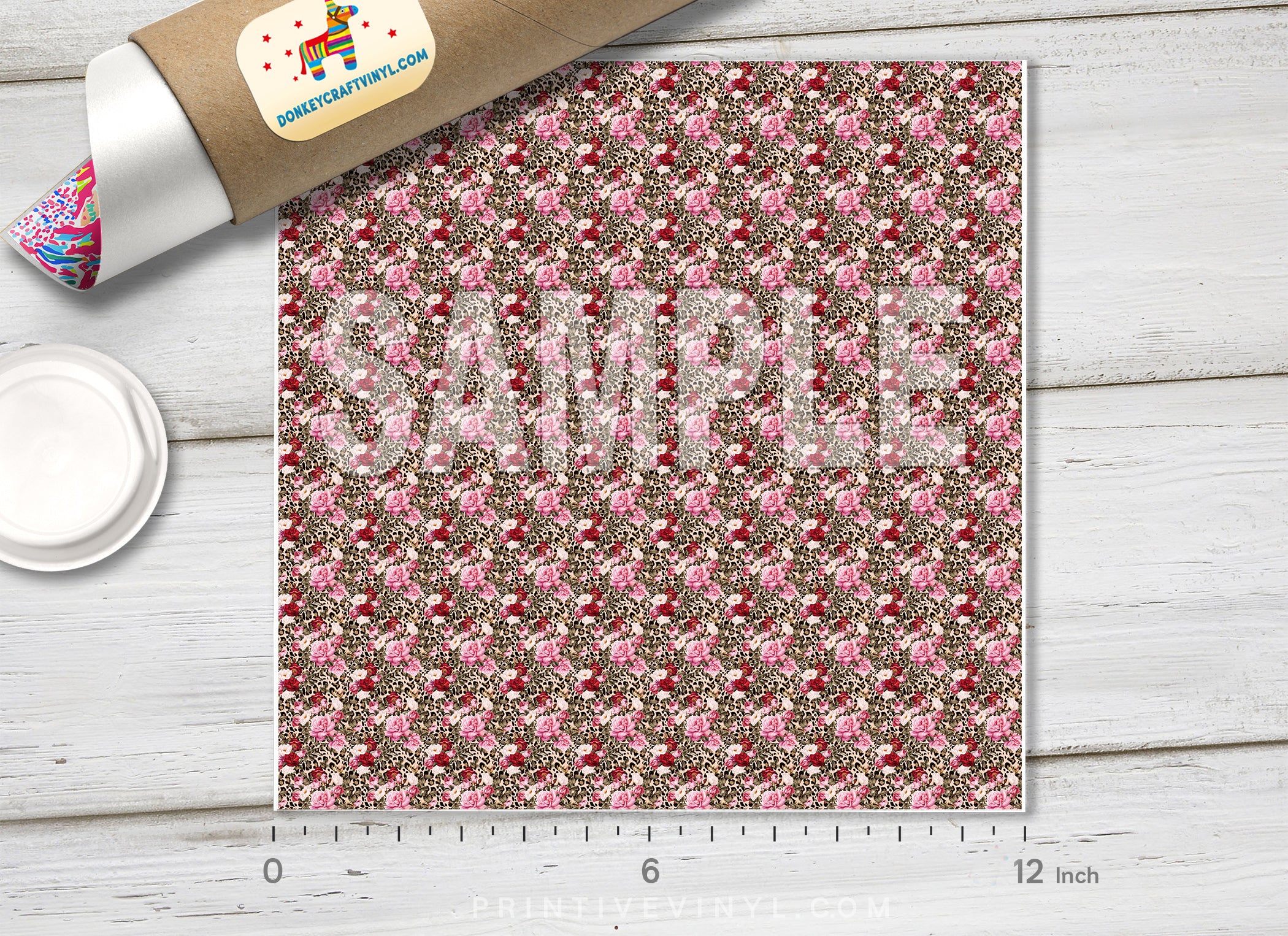 Vintage Rose Leopard Print Adhesive Vinyl 1331 - Donkey Craft Vinyl