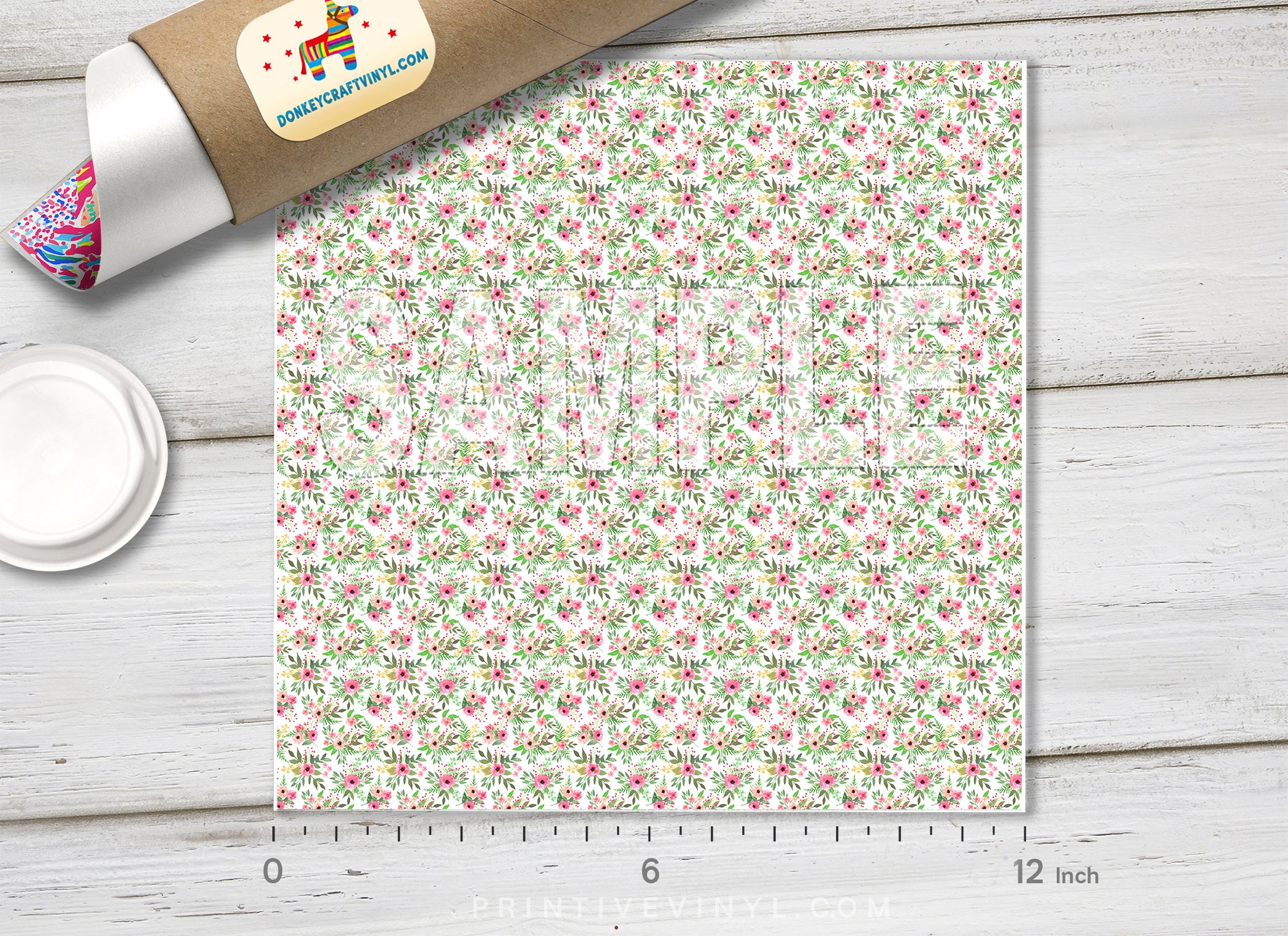 Pink Floral Adhesive Vinyl 1383 - Donkey Craft Vinyl