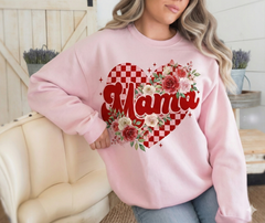 Mama Red Checker Floral Heart DTF Transfer, Ready to Press DTF636