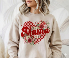 Mama Red Checker Floral Heart DTF Transfer, Ready to Press DTF636