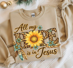 All My Hope Is In Jesus Sunflower Leopard DTF Transfer, Ready to Press DTF679