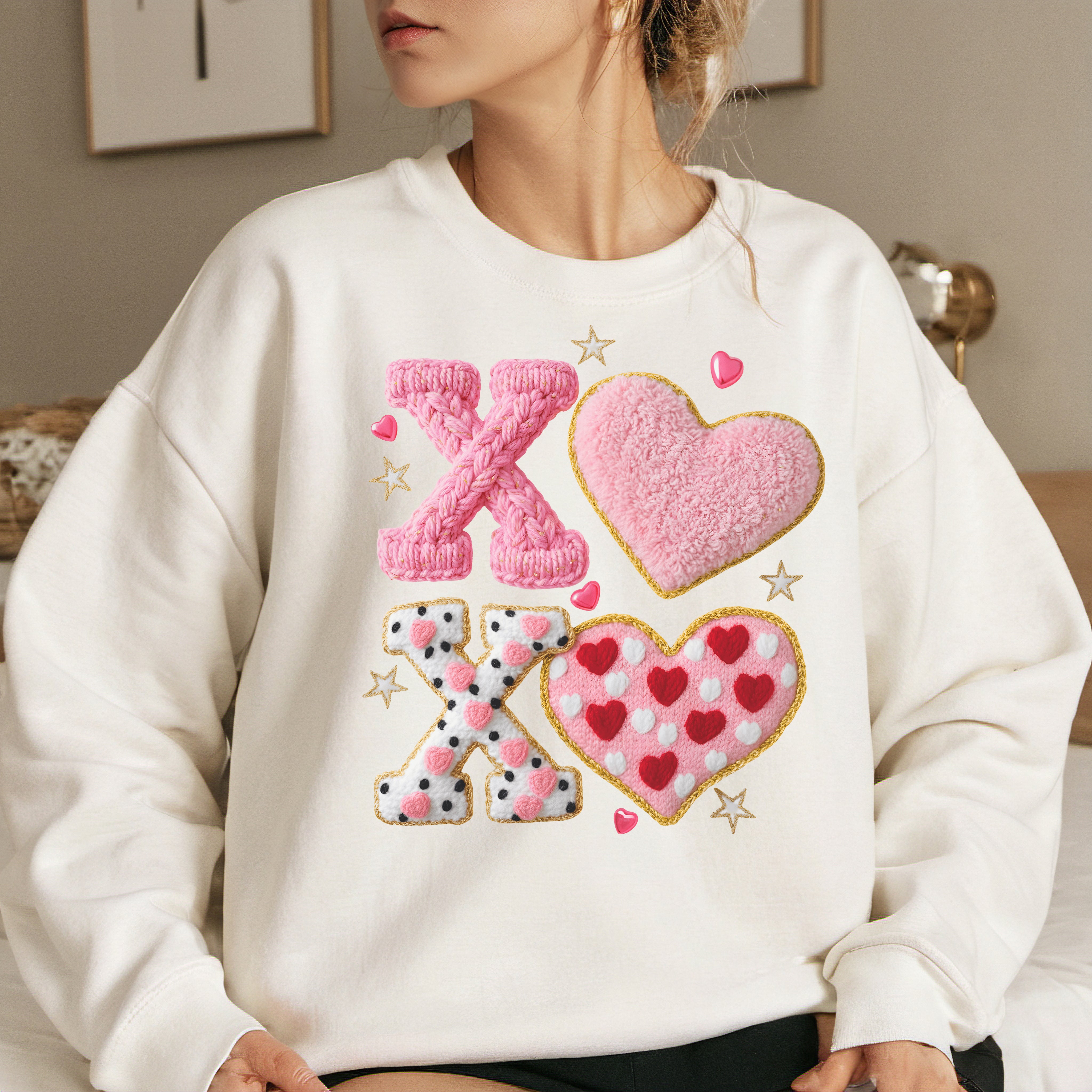 XOXO Hearts Knit Texture DTF Transfer, Ready to Press DTF630