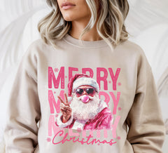 Cool Pink Santa Merry Christmas DTF Transfer, Ready to Press DTF624