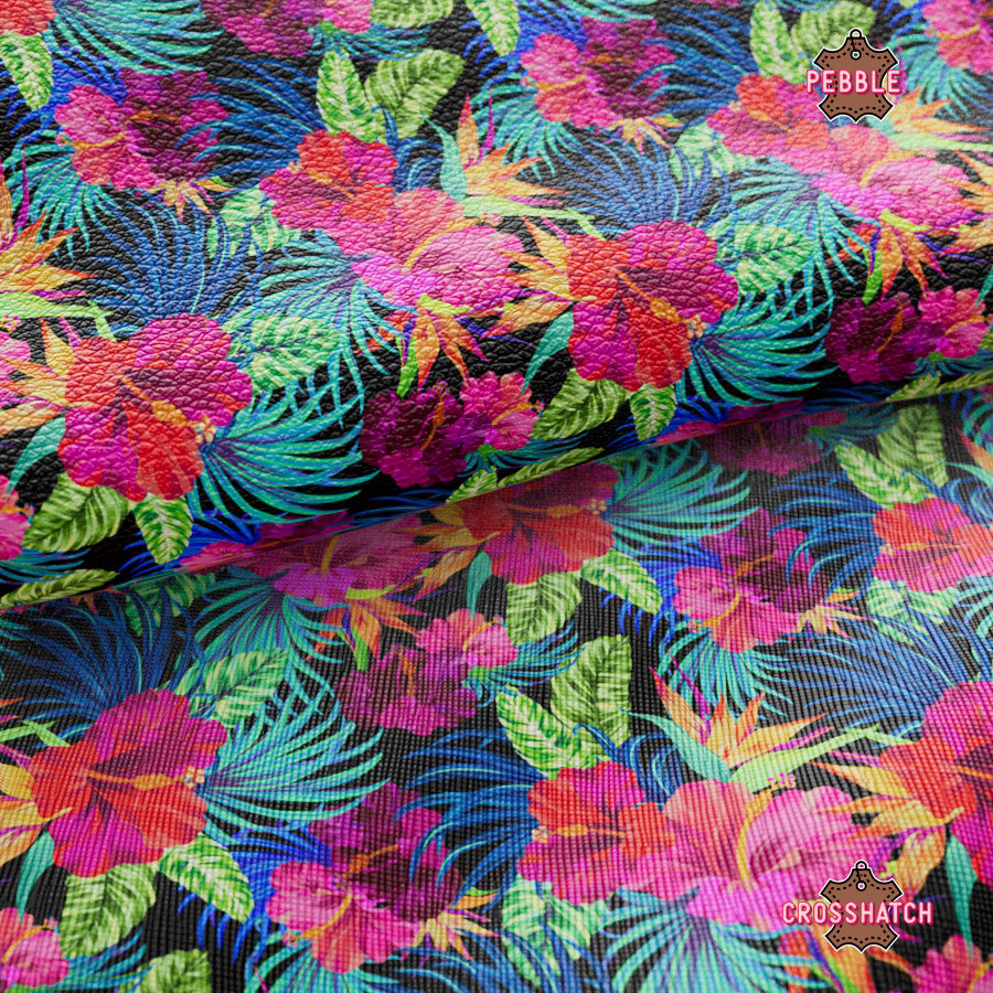 Tropical Flower Printed Faux Leather 042