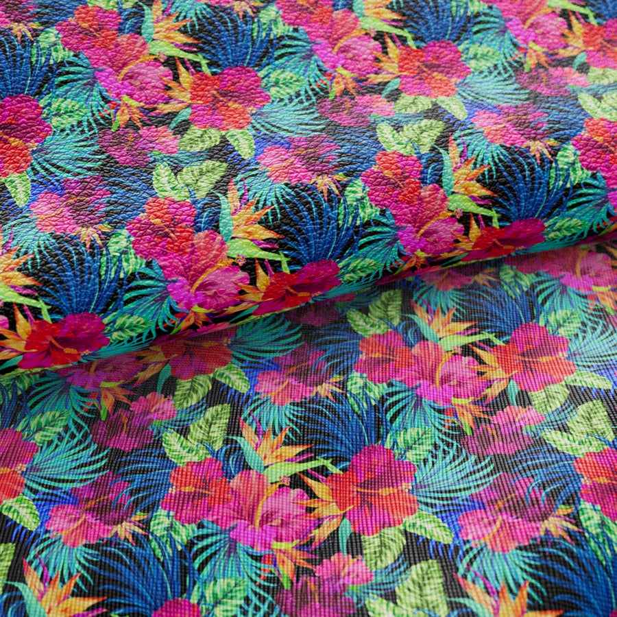 Tropical Flower printed Faux Leather 042