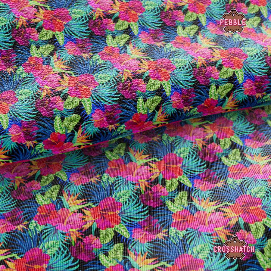 Tropical Flower Printed Faux Leather 042
