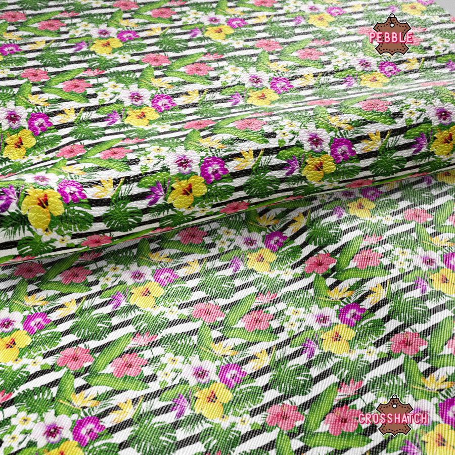 Tropical flowers Printed Faux Leather 031
