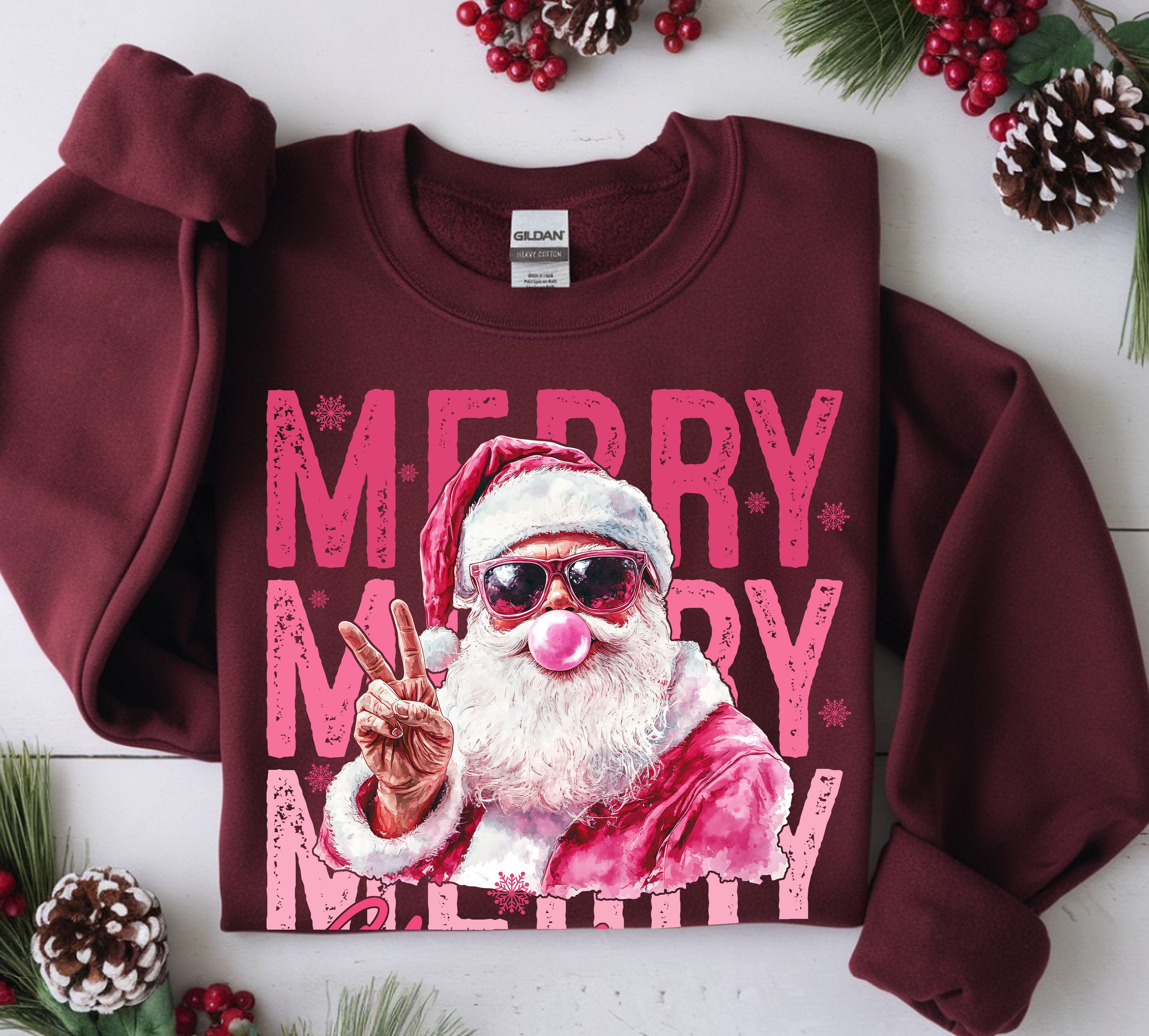 Cool Pink Santa Merry Christmas DTF Transfer, Ready to Press DTF624