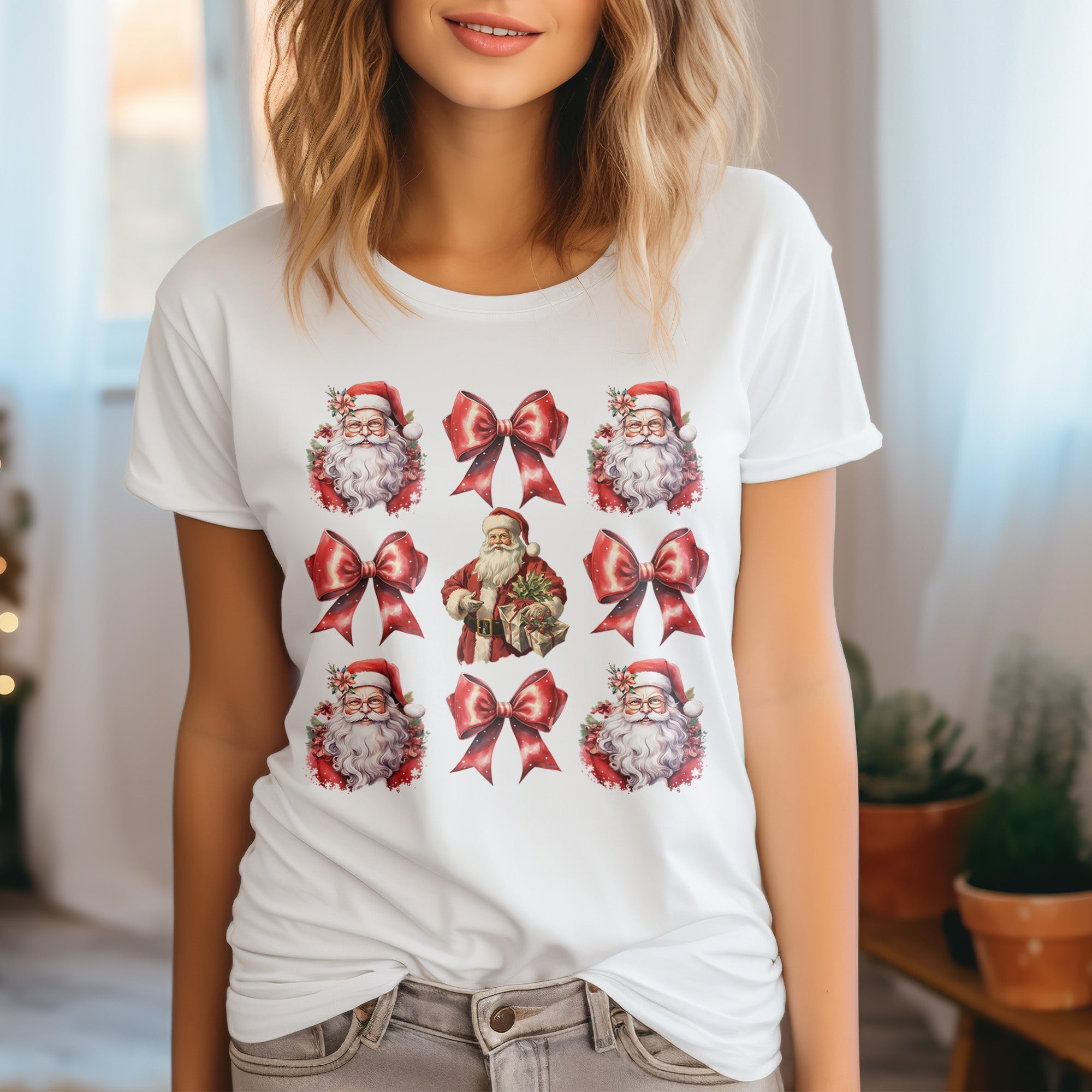 Coquette Red Bow Vintage Santa DTF Transfer Ready to Press DTF452